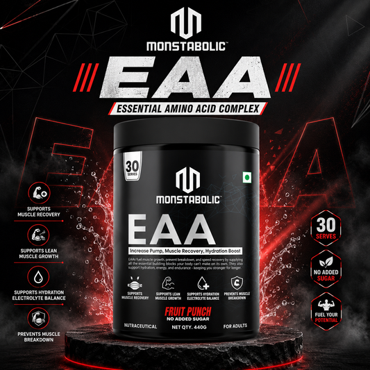 Monstabolic EAA Powder | Essential Amino Acids for Muscle Recovery, Hydration & Lean Muscle Growth | Fruit Punch Flavour | No Added Sugar | 440g | 30 Servings