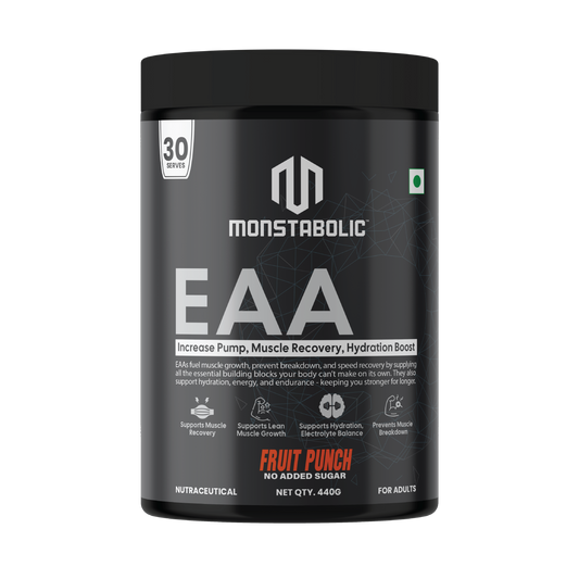 Monstabolic EAA Powder | Essential Amino Acids for Muscle Recovery, Hydration & Lean Muscle Growth | Fruit Punch Flavour | No Added Sugar | 440g | 30 Servings