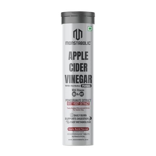 Monstabolic Apple Cider Vinegar Effervescent Tablets | 750mg ACV with The Mother | Vitamin B6 & B12 | Pomegranate & Beet Root Extract | Apple Burst Flavour | 15 Tablets